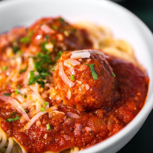 meatballs on noodles